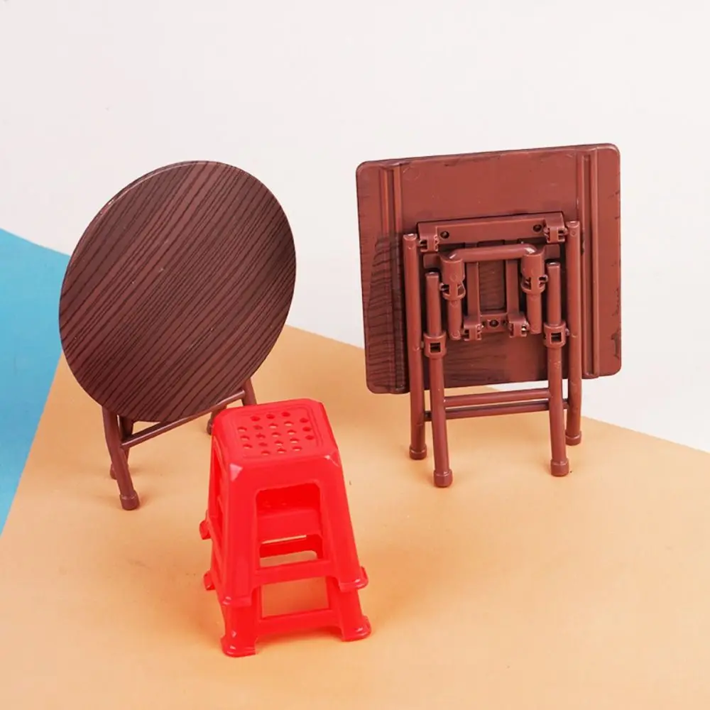 Scene Model Dollhouse Folding Table Mini Stool Lifelike Design Miniature Dining Table Furniture Plastic Dollhouse Small Chair