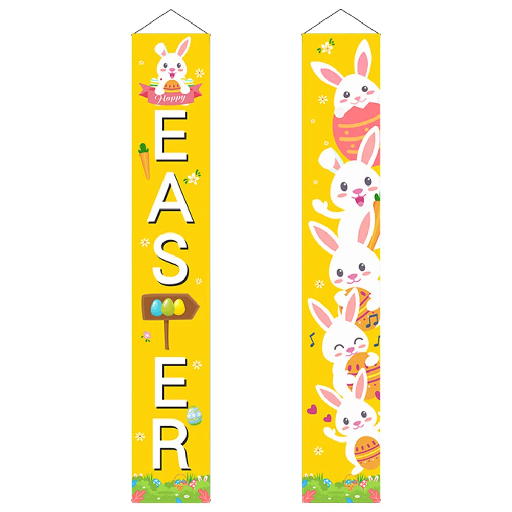 

1 Pair Easter Porch Sign Easter Hanging Banners Cartoon Rabbit Egg Door Couplets Party Decoration