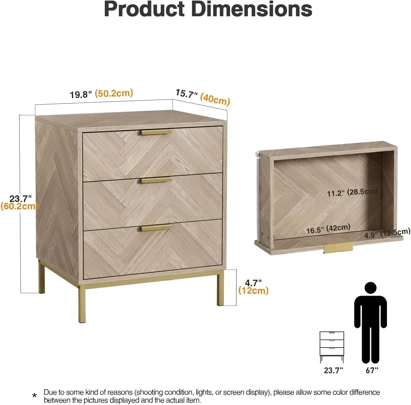 2pcs 3 Drawer Nightstand for Bedroom, Set of 2 Side Tables with 3 Drawers, Modern Wood Nightstand Square Bedside Table End Table 3