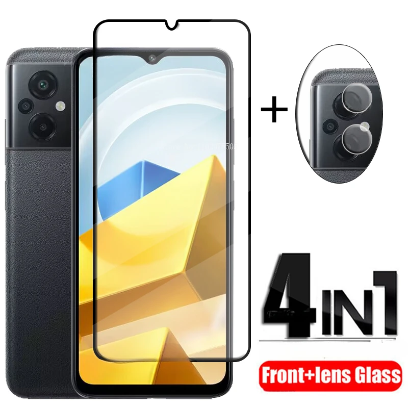 4-in-1 For Poco M5 Glass For Xiaomi Poco M5 M5S Tempered Glass Full Glue Cover 9H Screen Protector For Poco M4 M5S M5 Lens Glass
