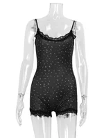 Printed Playsuits For Women Fashion Sexy Cute Lace Sleeveless Slash Neck Sheath Bodycone Sleepwear Romper Female Slim Fit Casual - Image 6