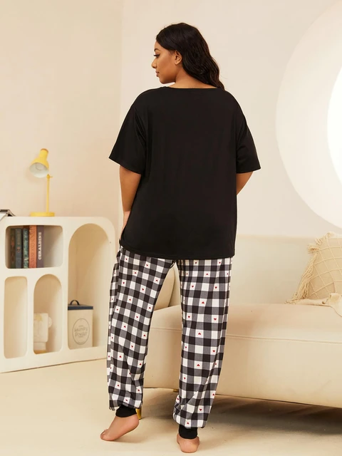 Women's Panda Plaid Pajamas Set Comfy Cotton Gauze Long-sleeved