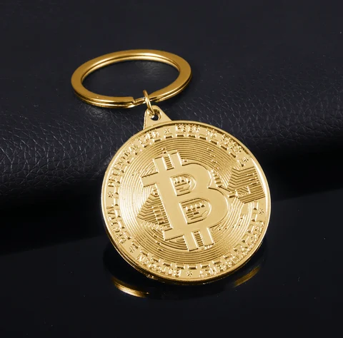 Bitcoin Keychain Bit Coin Trinket Jewelry Keychain Keyfob Round Medal Pendant Keyrings Men Women Collectible Metal Coin