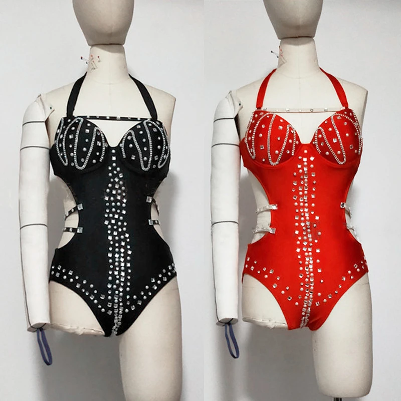 

Sexy Backless Rhinestone Bodysuit Nightclub Pole Dancing Costume For Women Rave Outfit Jazz Gogo Show Stage Dancewear