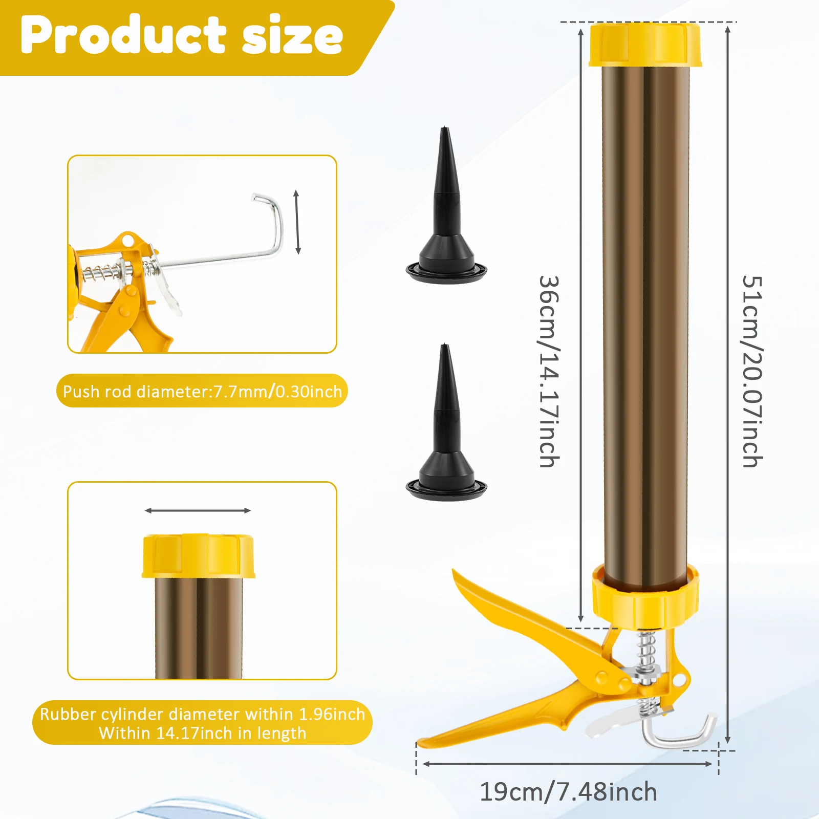2Pcs Sausage Caulking Tool with 2 Cone Nozzles 360&deg; Rotatable Hand Caulk Tool Lightweight with Aluminum Barrel Manual Caulking