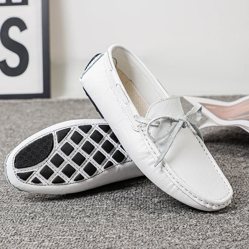 Spring Luxury Brand Loafers Soft Sole White Casual Shoes Designer Soft Leather Versatile Fashion Business Driving Leather Shoes 3