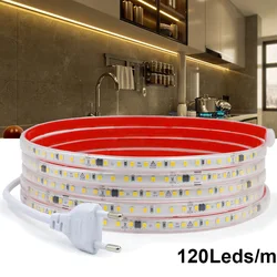 220V Waterproof LED Strip Lights High Brightness 120LEDs/m Self-adhesive LED Light For Kitchen Outdoor Garden Home Decoration