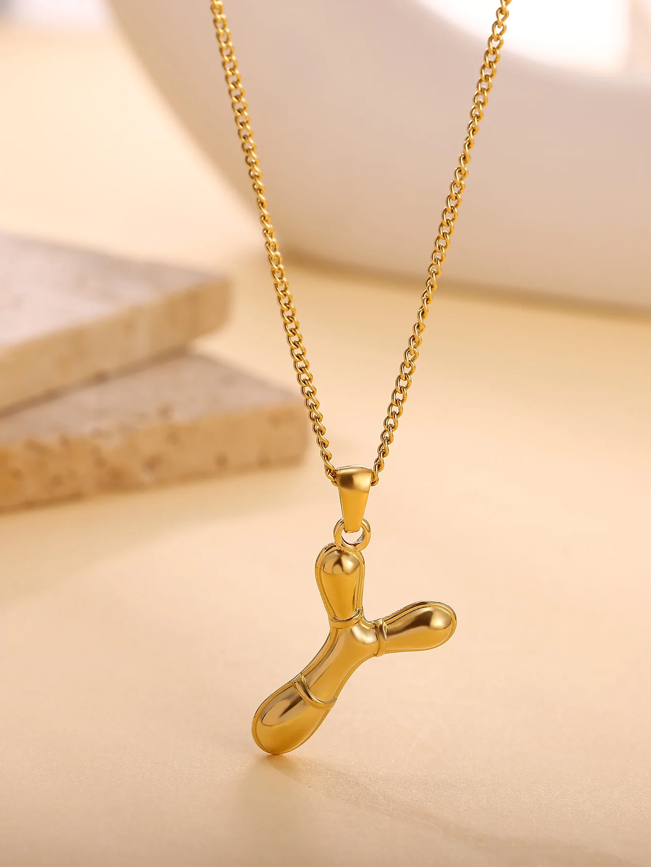 Stainless Steel Y-shaped Necklaces For Women 18K Gold Plated