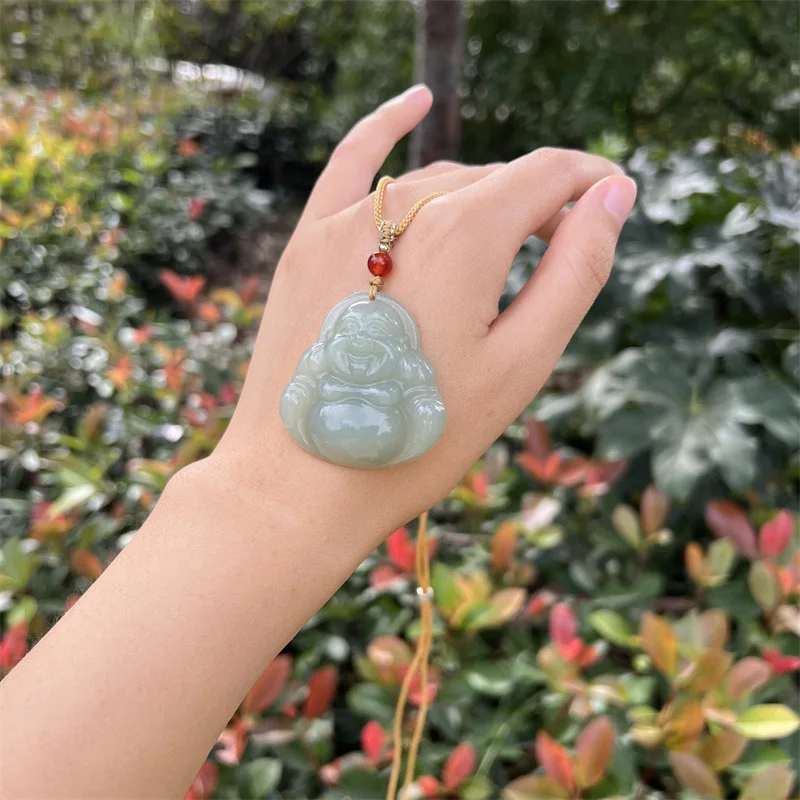 

Natural Hotian Jade Pendant Sunny Water Big Belly Smiling Buddha Children's Jade Pendant