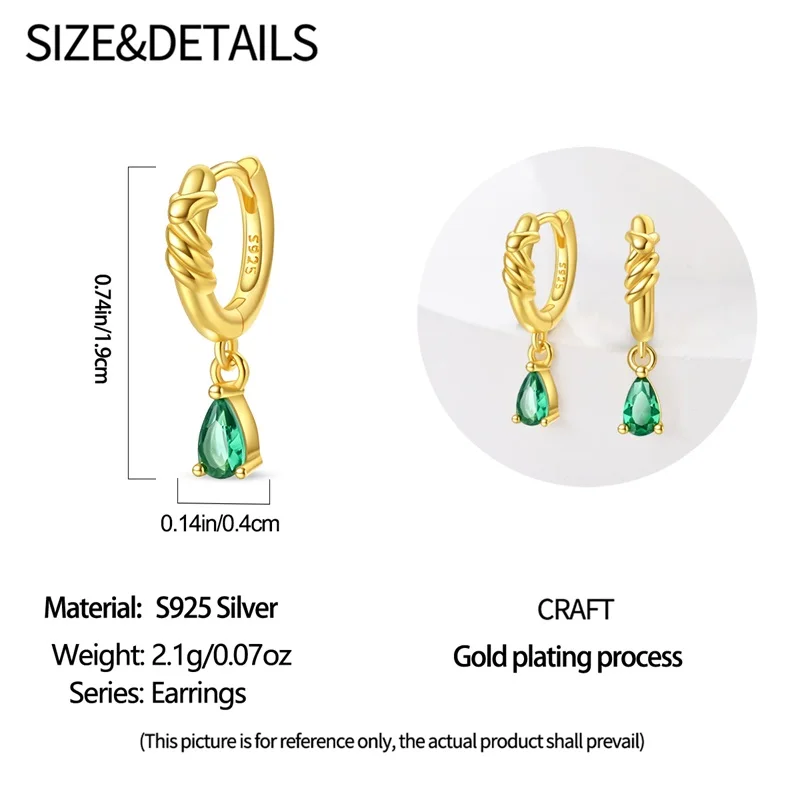 New 925 Sterling Silver Green Zircon Snake & Lucky Clover Big Hoop Earrings For Women Birthday Earrings Gift