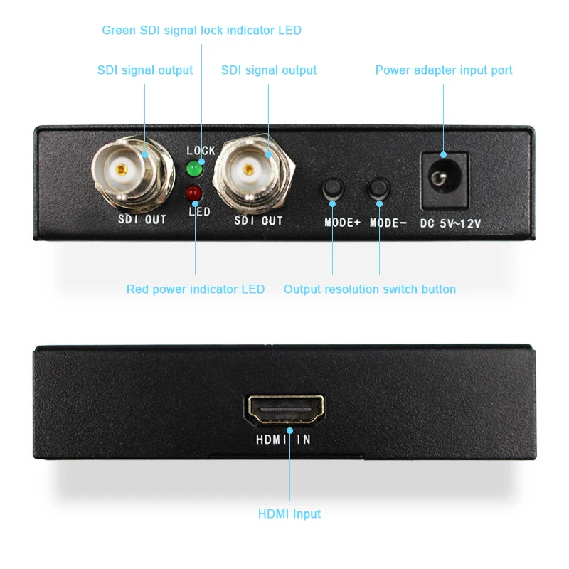 Anber-Tech SDI to HDMI Converter, SDI to HDMI Audio De-embedder Support 3G-SDI, HD-SDI, SD-SDI Auto Format Detection and Stereo Audio De-embedder, SDI Loopout (Black