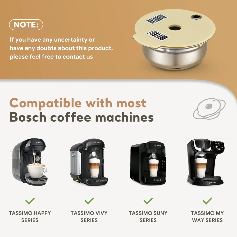Capsules de café réutilisables, en acier inoxydable, Bosch, dosettes pour  Tassimo, couvercle en Silicone, écologique, 60/180/200/220ML