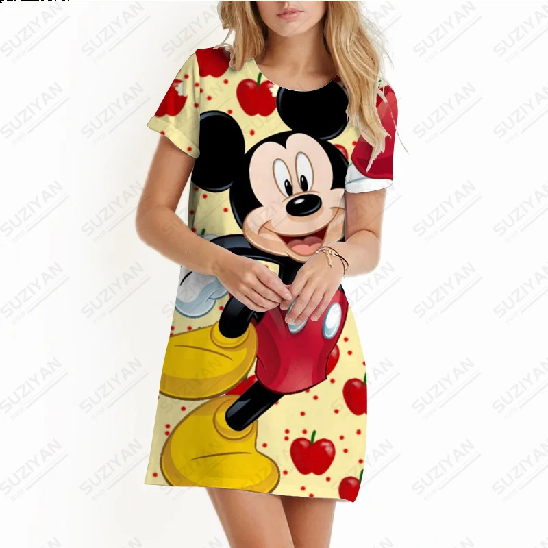 NewDisneyPrintedWomensDressElegantSweetShortSleeveLooseA