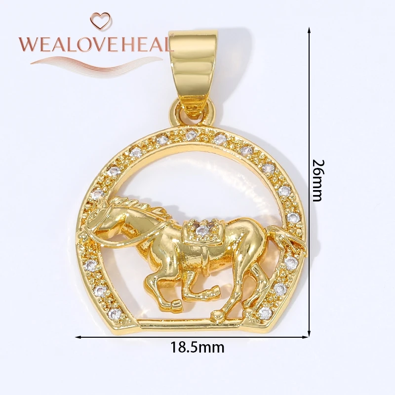 2026 mehrere Stile 18 Karat vergoldete Messing-Metall-Pferdeanhänger, eingelegter Zirkon-Pferde-Anhänger-Charm für Schmuckherstellungszubehör – Detail 29