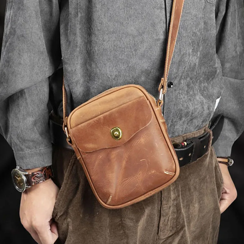 AETOO Leather men's mini bag, head leather one-shoulder bag, casual  stiletto bag