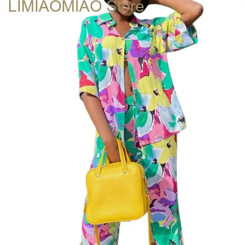 New Printed Two Piece Set For Women Outfits Button Down Short Sleeve Summer Women's 2 Piece Sets