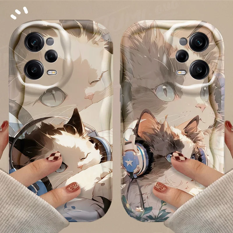 Jolie coque de téléphone avec motif de chat musical 3D pour Xiaomi Redmi 12 12C 12R 11A 13C 10 10C 10X 9 Power 9A 9C 9T 8 K70E K70 K60 K50 Pro_voghion.com