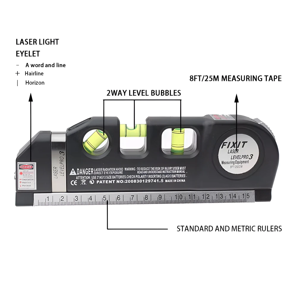 Laser Level Home Multi-function High Precise Laser Leveling Instrument with Steel Ruler Cross Straight Line Measuring Tools