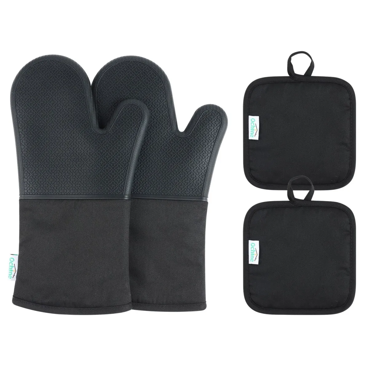 A Pair of Silicone Insulated Scalding Gloves + 2pcs Insulated Pan Mats Kitchen Restaurant Baking Tools