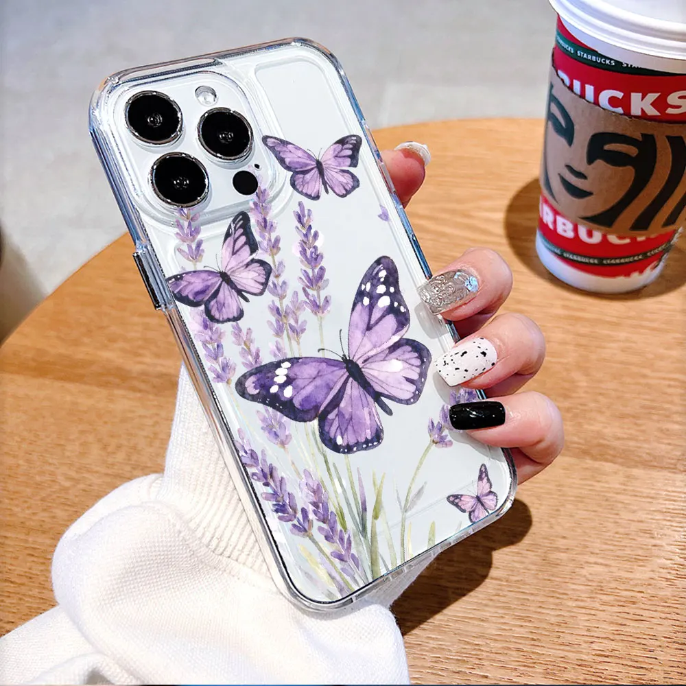 Purple Butterfly Lavender Phone Case - Elegant TPU Protective Cover