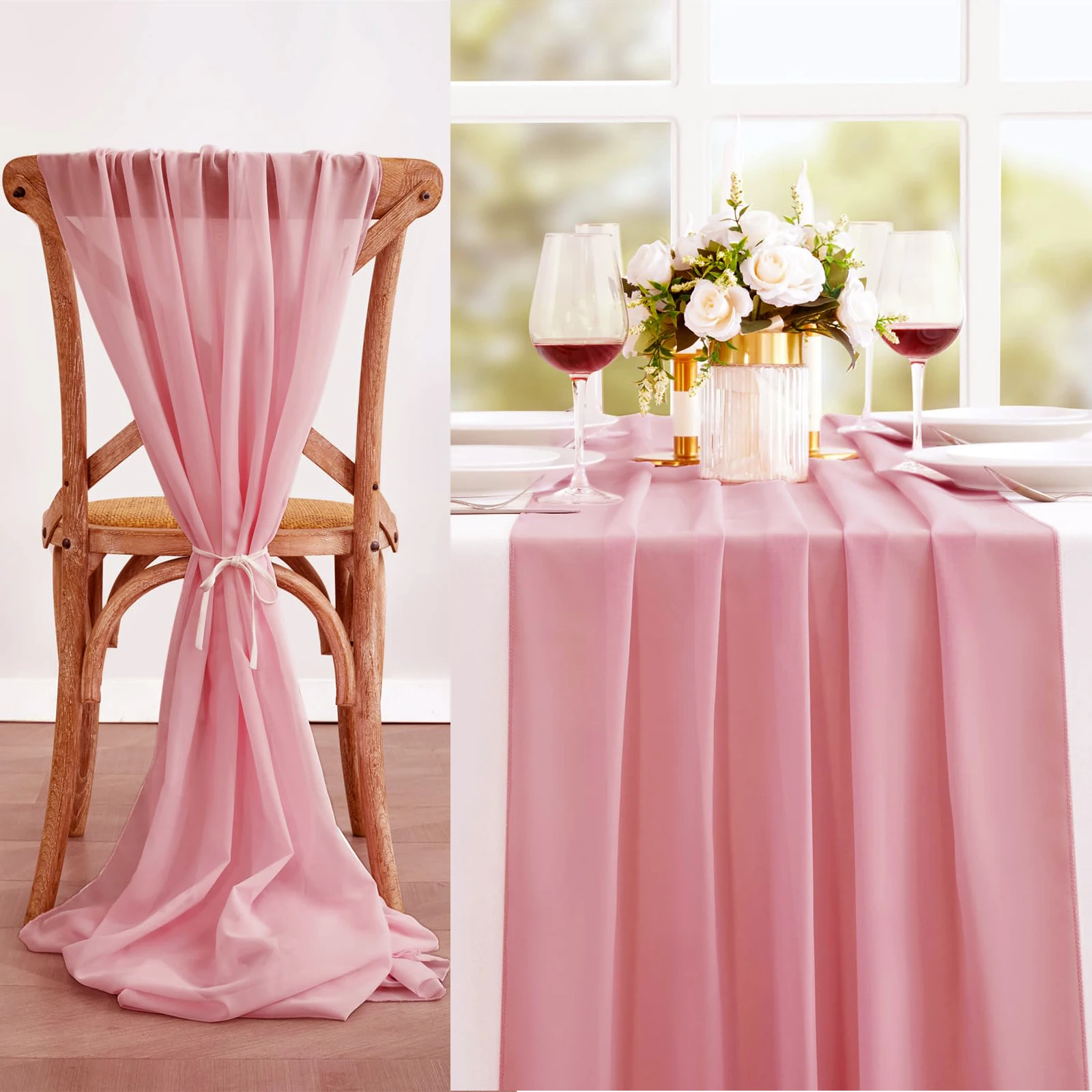 Set of5 Chiffon Table Runner  Wedding Arch Gauze Vintage Romantic Wedding Chair Sashes Birthday Party Baby shower Ceremony Decor