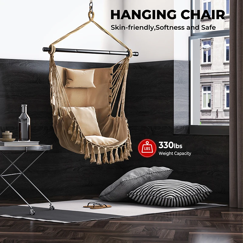 

Hanging Rope Swing Chair with Soft Pillow and Cushions Dinning Room Hammocks Outdoor Garden Party Supplies Swing Chairs