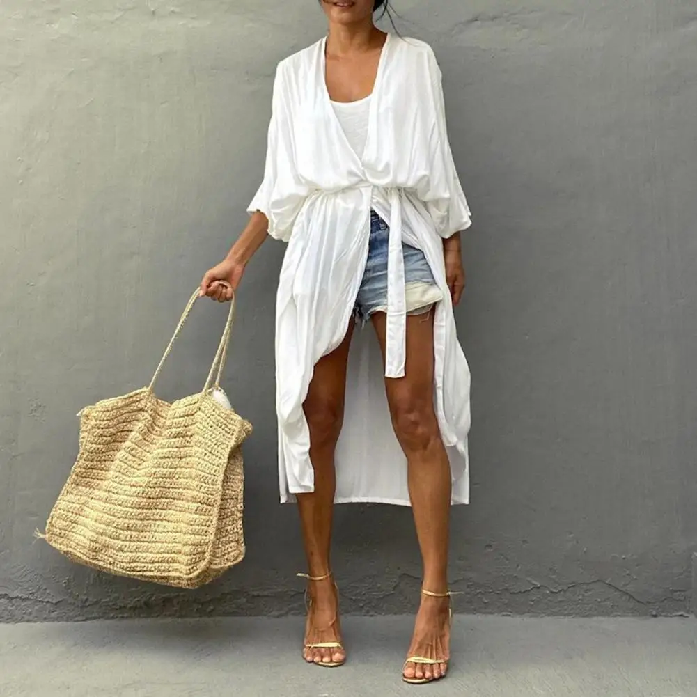 Summer Cover Ups Women Swimsuit Long Sleeve Robes Bathing Suit 2025 New White Beach Holiday Mini Dresses Cover-Up 4