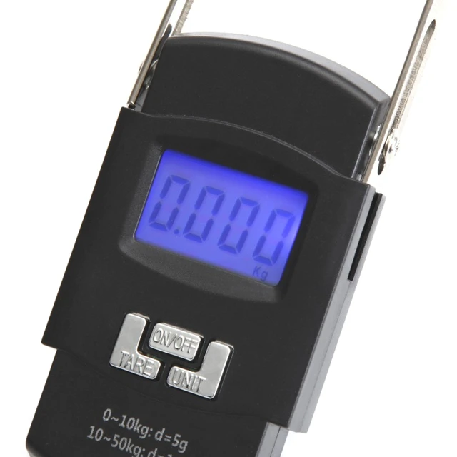 Balance à Poisson électronique Portable - Jusqu'à 50 Kg (110 Lb), écran LCD Rétroéclairé, Avec Ruban à Mesurer Et Crochet Inox
