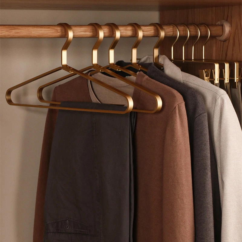 Gold Thickened Metal Clothes Hanger Light Luxury Aluminum Alloy Suit Rack Heavy Duty Hangers For Sweater Jacket Pants 5 Pack clothes hanger clothes rack