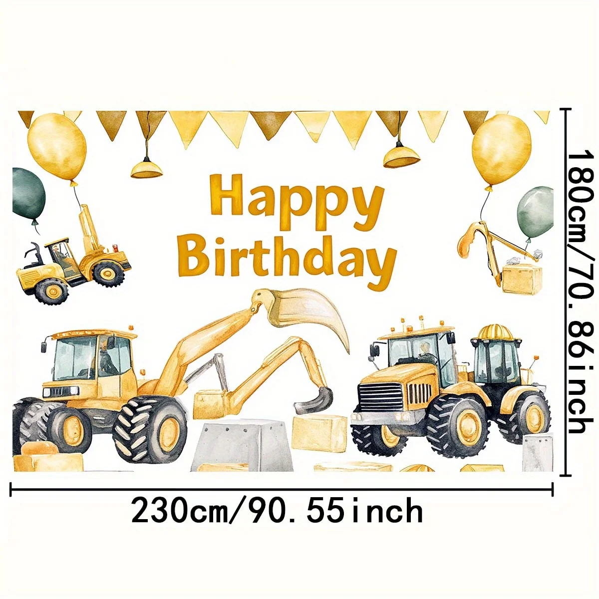 1-teiliger Polyester-Hintergrund „Happy Birthday“ mit Architekturmotiv, Bagger- und Bulldozer-Design, Geburtstagsfeier-Dekoration – Detail 5