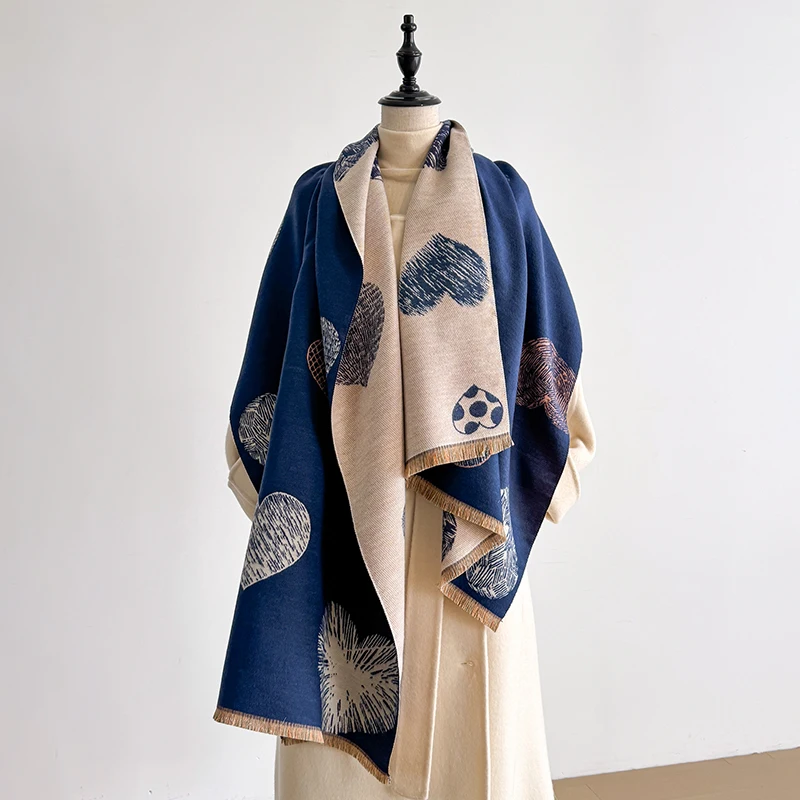 Fashion Women's Faux Cashmere Winter Wrap Vintage Printed Tasseled Scarf Warm Shawl Stylish Accessory Perfect For Winter Outfits