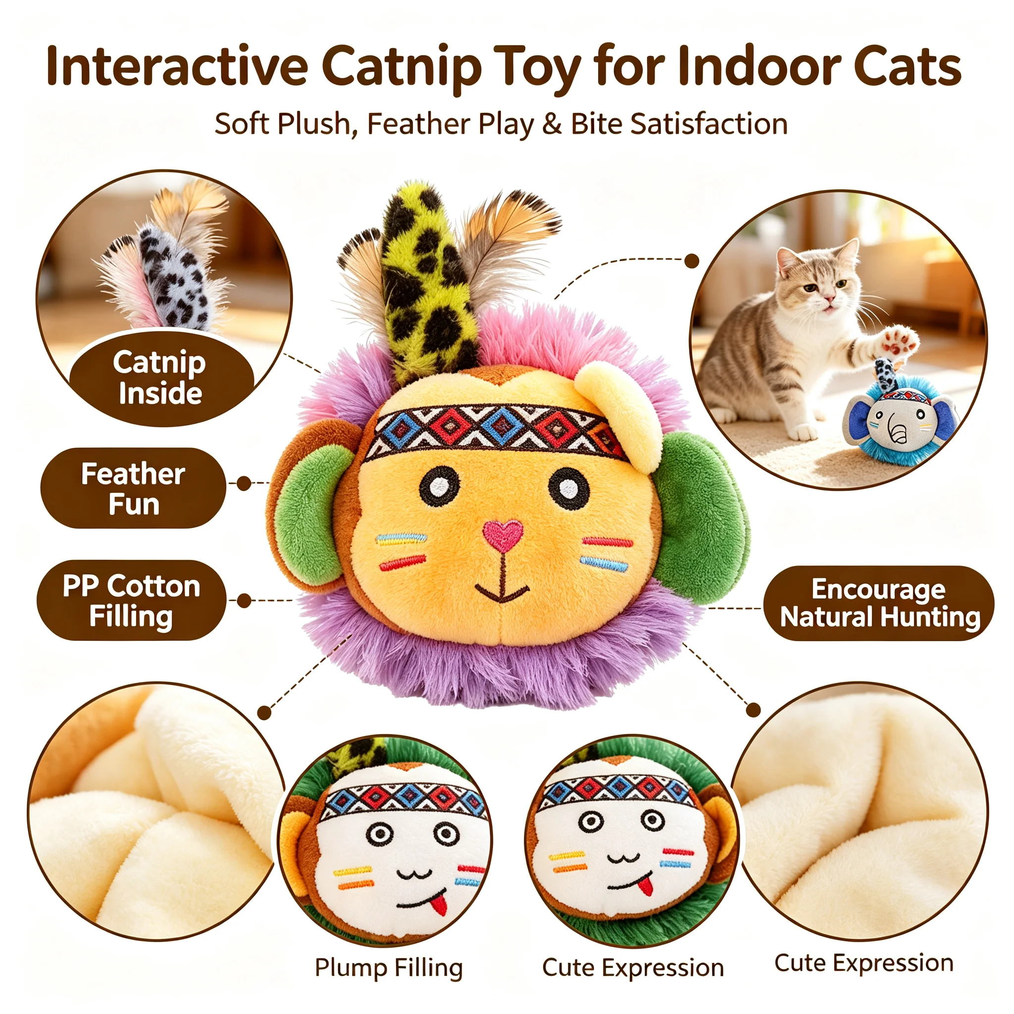 Catnip Plush Feather Toys for Cats - Engaging Chewing, Teething, and Boredom Relief