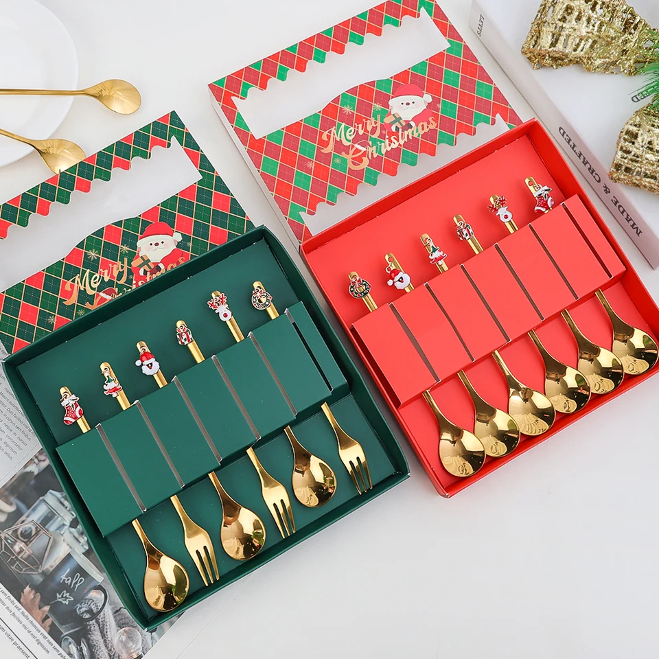 Acewen Christmas Coffee Spoons Set – 6 Stainless Steel Spoons With Santa, Tree & Star Designs In Gift Box