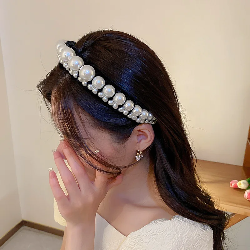 Französisch Retro Imitation Perle Samt Stirnband für Frauen Haarschmuck modische High Cranial Top Kompression Haarschmuck – Detail 8