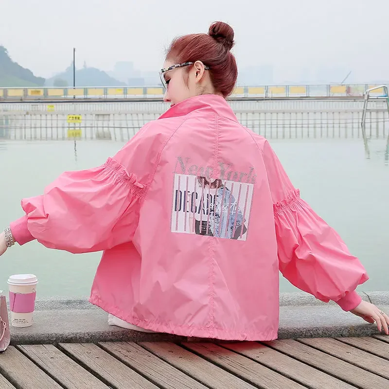 

Summer Women's Diamond Jacket Sun Protection Clothing Sweatshirt Baseball Uniform Leisure Loose Plus Size Long Sleeve Thin Coat