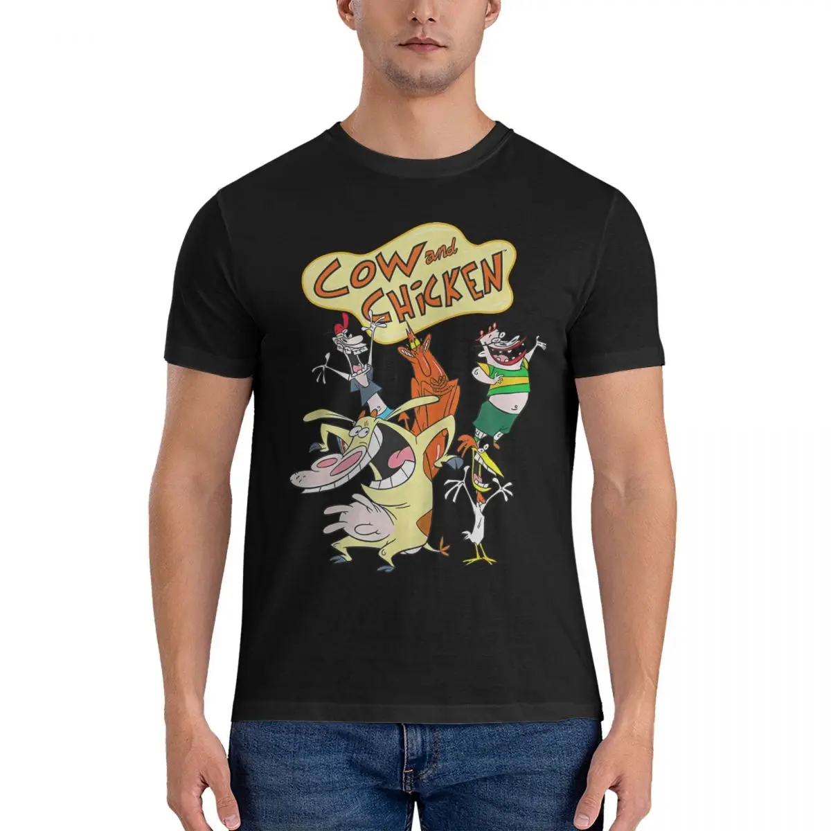 

Забавные мужские футболки из 100% хлопка с изображением коровы и цыпленка, забавная футболка с короткими рукавами и круглым вырезом, футболка для подарка