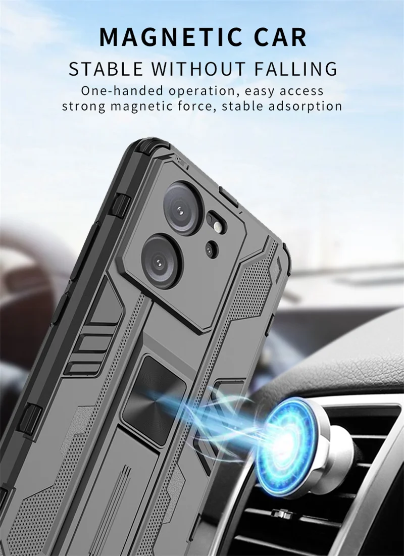 Shockproof Armor Phone Case with Car Magnetic Holder and Stand Back Cover