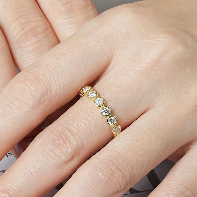 Ehhai 3mm Runder Schliff Moissanit Eternity-Ring für Damen Luxuriöse Verlobungsringe Hochzeitstag Edle Schmuckgeschenke – Detail 14