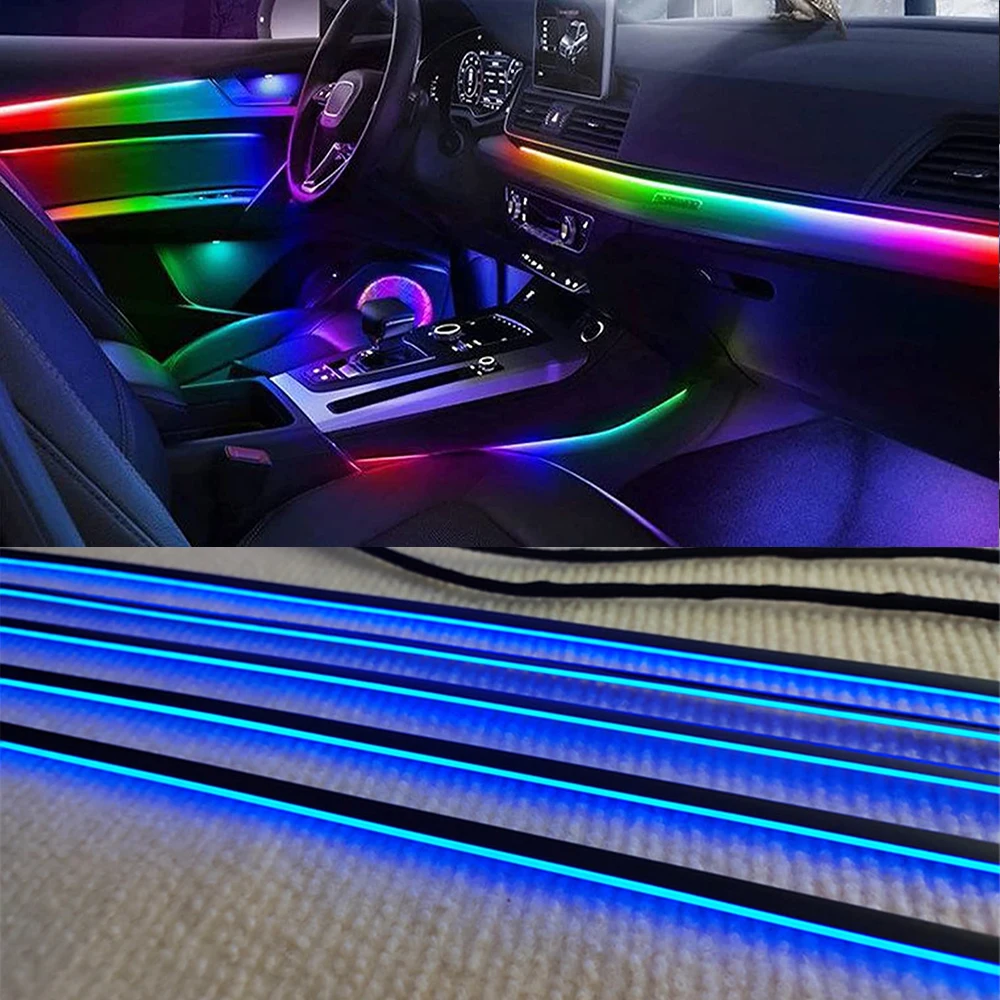 RGB LED Car wewnętrzne oświetlenie otoczenia akcesoria Neon akrylowa taśma prowadząca podświetlenie symfonia dekoracyjna lampa atmosfera