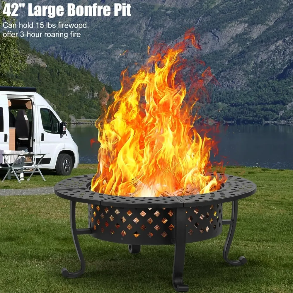 Fire Pit with 2 BBQ Grills 6