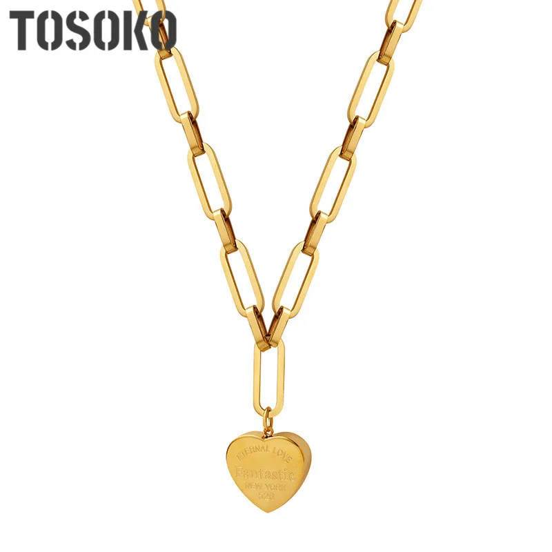 

TOSOKO Stainless Steel Jewelry Hip Hop Handmade Chain Brushed Female Fashion Heart Sweater Chain BSM001