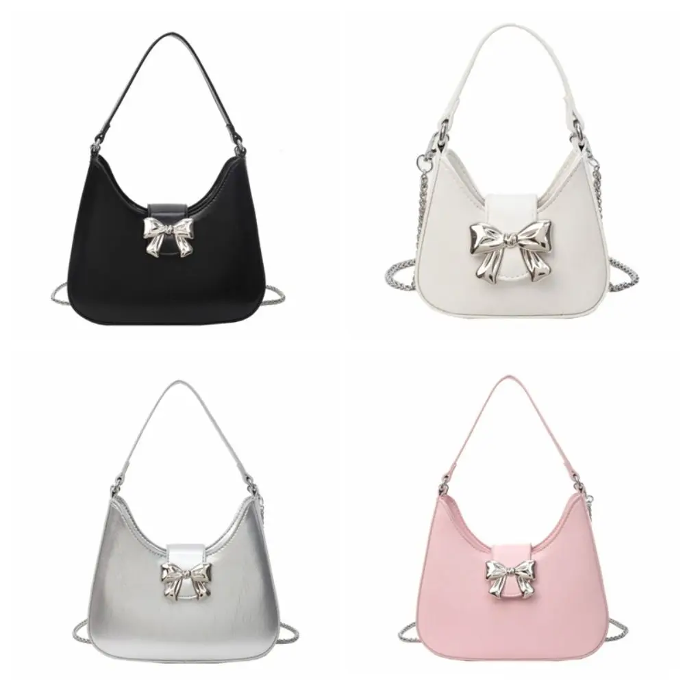 Bow Bowknot Crossbody Bag PU Leather Y2k Style Half-moon Handbag Storage Bag Coin Purse Wallet Dumpling Shoulder Bag Travel