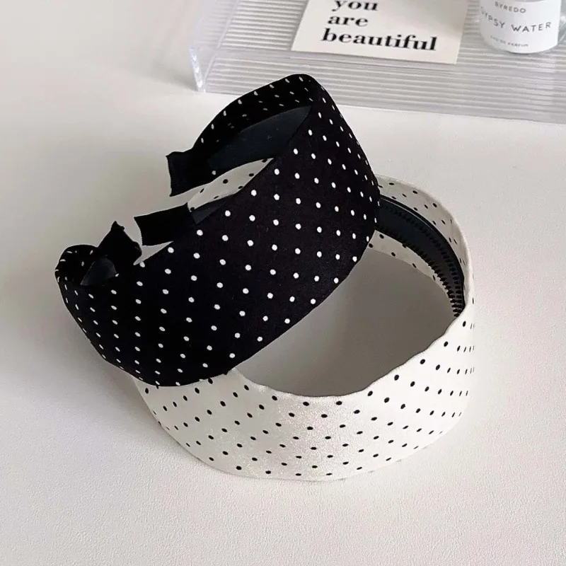 Schwarz-weiß gepunktetes Stirnband mit breitem Rand für Damen, 2025, neuer Druck-Haarwasch-Gesichts-Haarreifen, modisches Stirnband, Haar-Accessoires