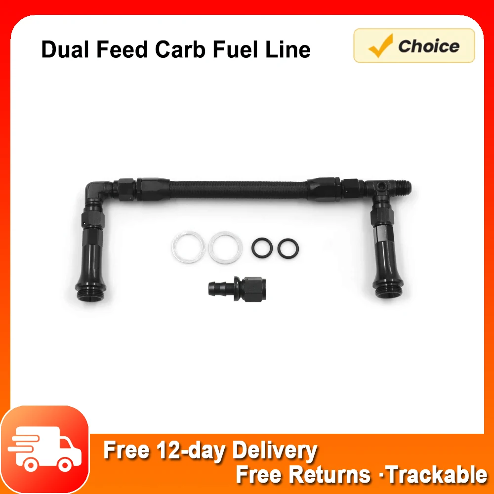 Stainless Steel Braided AN6 Dual Feed Carb Fuel Line Double Pump Fit for 4150 Holley Carburetor 7/8''-20 Thread