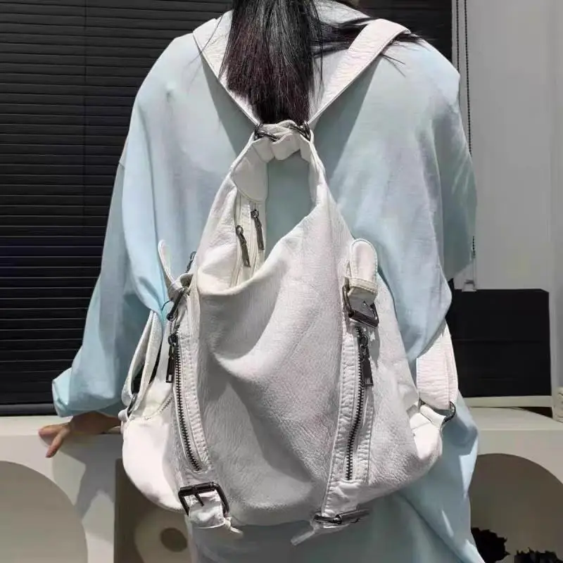 JIAERDI Hot Girls Black Y2k Backpack Women Moto Biker Pu Leather Backpacks Crossbody Bags Ladies Korean Style Mochila Aesthetic