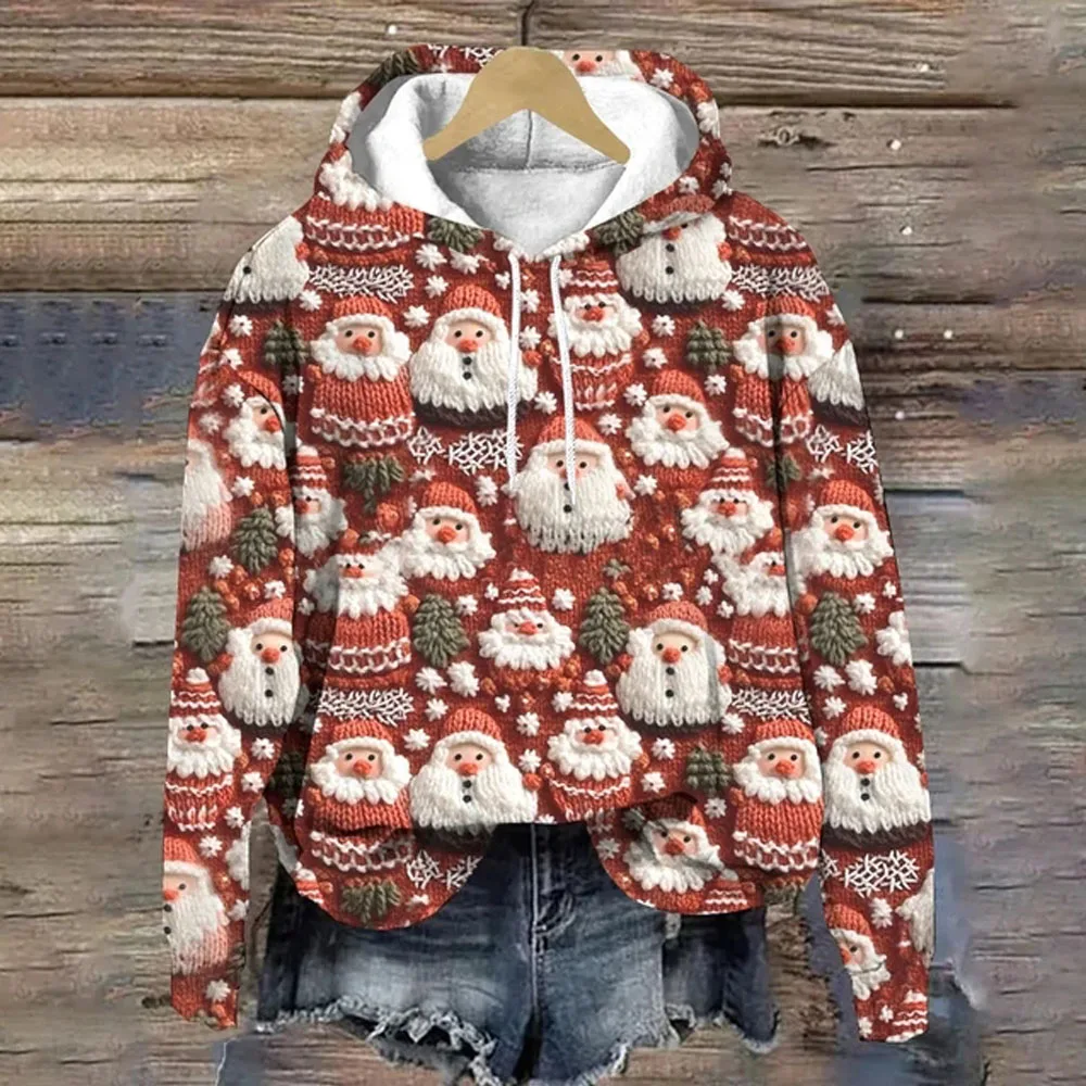 Women Christmas Long sleeved Hoodie,  O-Neck Sweatshirts, 3d Santa Claus Print Hoodies Kawaii korean fashion Pullover streetwear