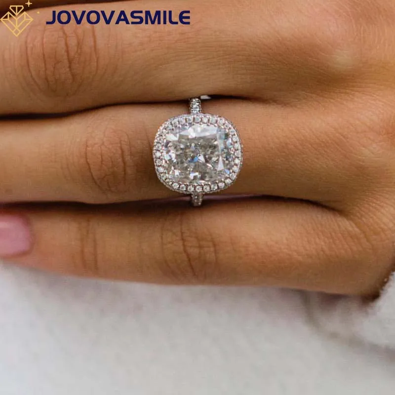 JOVOVASMILE Moissanite Diamond Engagement Rings 6 Carat 11.5x10mm Crushed Ice Cushion Cut Real Pure 18k Micropavé Band for Woman