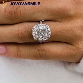 JOVOVASMILE Moissanite Diamond Engagement Rings 6 Carat 11.5x10mm Crushed Ice Cushion Cut Real Pure 18k Micropavé Band for Woman