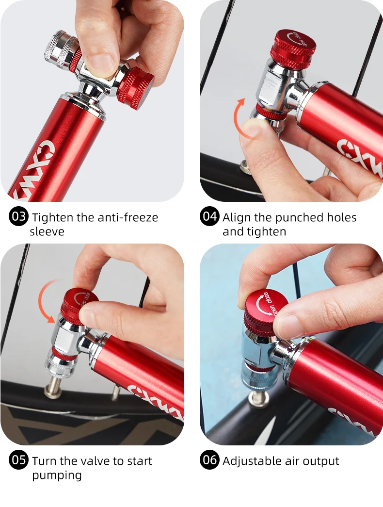 CXWXC Mini Fahrrad CO2-Inflator MTB Rennrad Reifenluftpumpe Tragbares AV/FV Universal Schnellpumpwerkzeug Aluminiumlegierung CO2-Pumpe – Detail 11