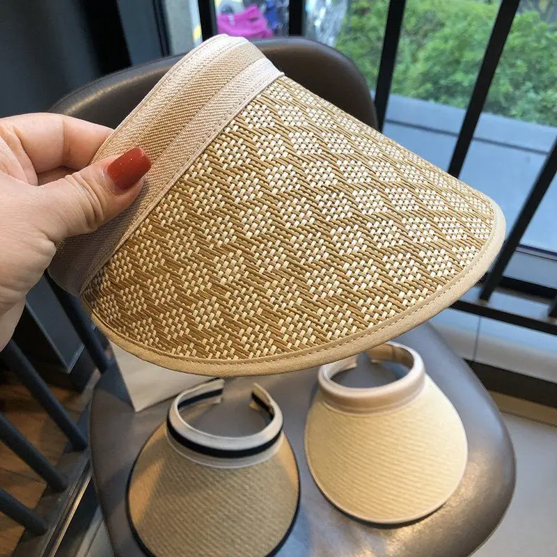 Sun Hats Straw Hat Visors Beach Hat Ladies Hats And Caps Empty Top Summer Hats For Women Sun Protection Ponytail Kpop Designer